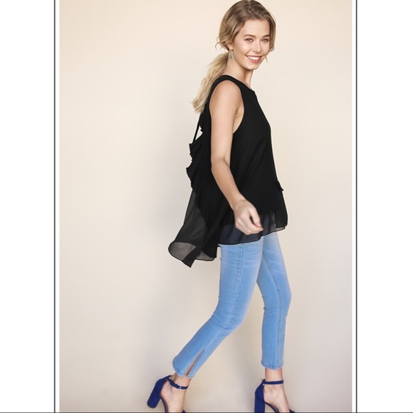 Umgee Tops - Sheer Ruffle Back Hi Lo Tank